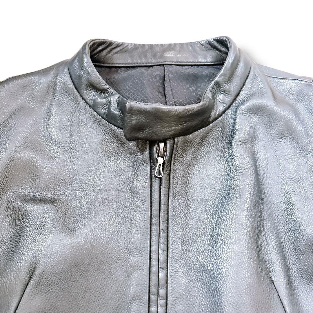 美品 SHELLAC シングル ライダース レザージャケット 黒 ブラック 46