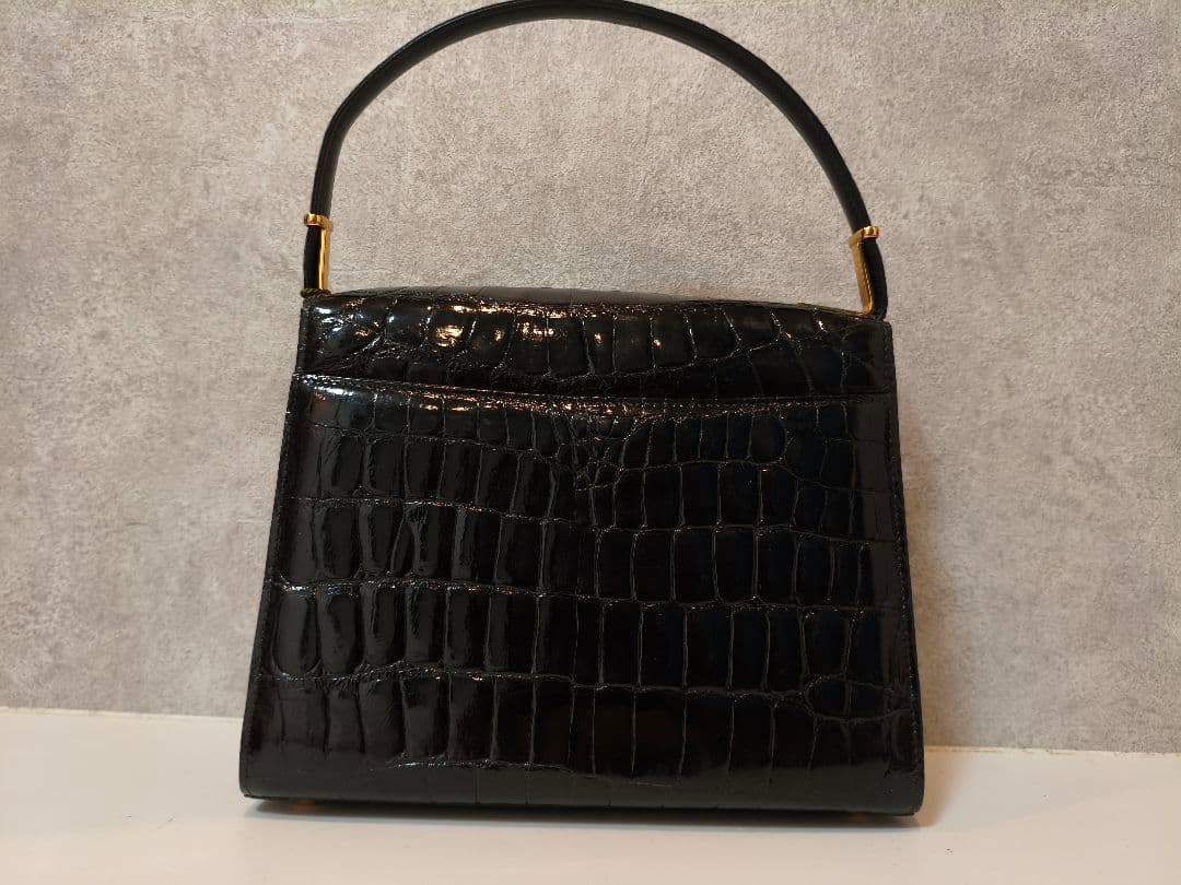美品★JRA認定　本革　シャイニング　クロコ　フォーマル　ハンドバッグ