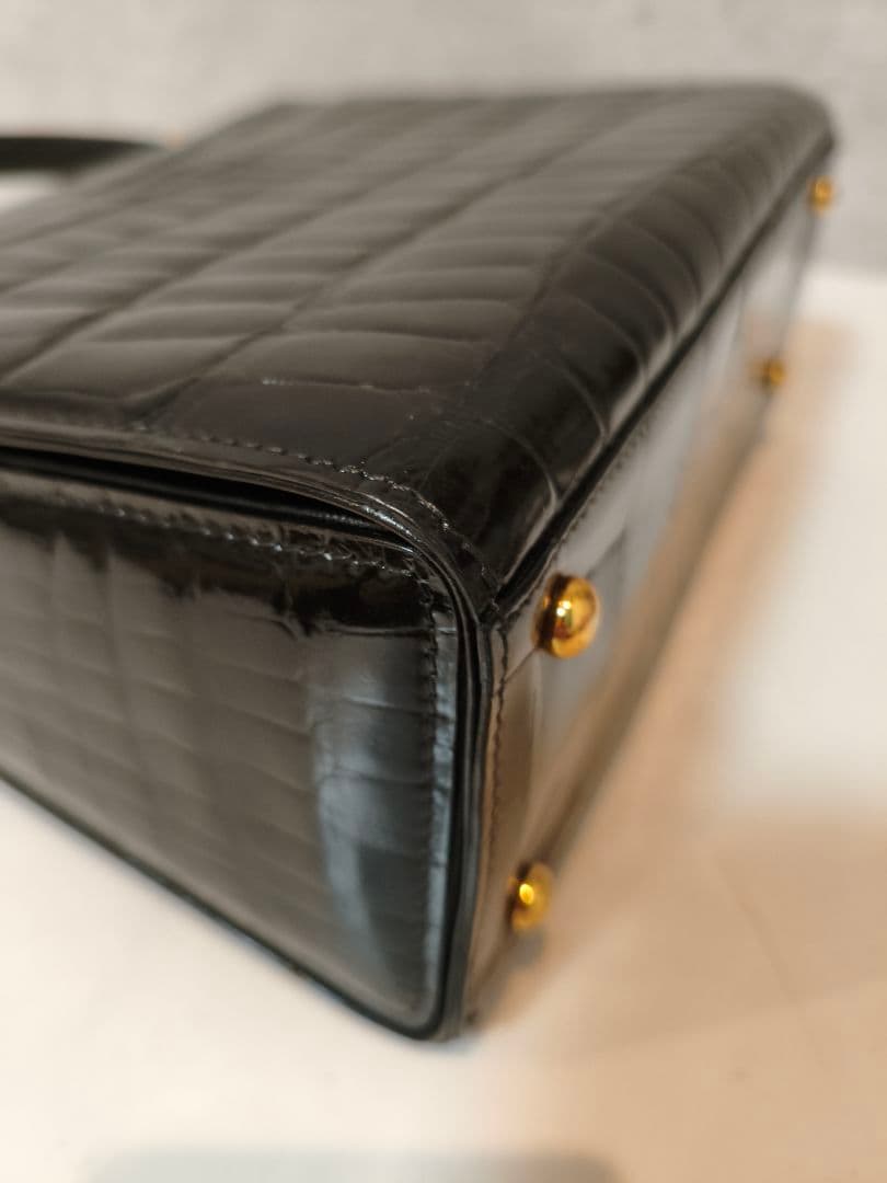 美品★JRA認定　本革　シャイニング　クロコ　フォーマル　ハンドバッグ