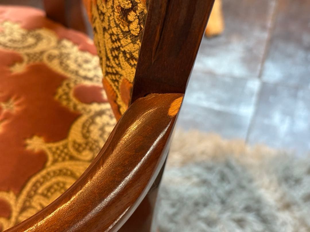 ヴィンテージ　ロココ　アームチェア　猫脚　クラシック　クラシカル　金華山織　IY