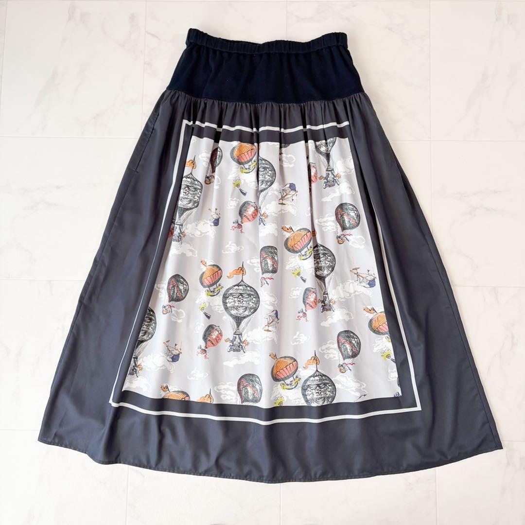 美品✨《ビアズリー 》気球　サテン　ロングスカート　ウエストリブ