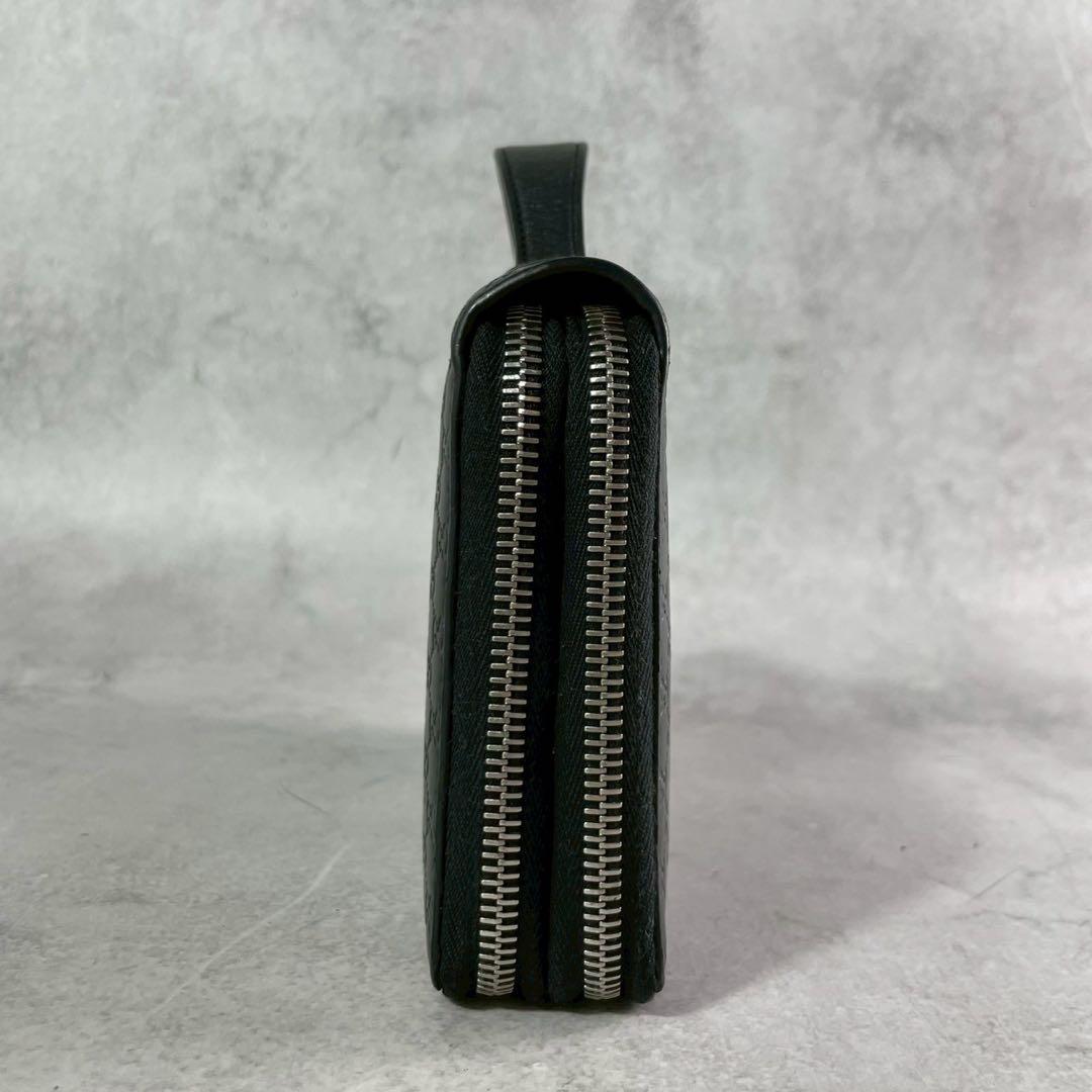 ヌコ✨ GUCCI オーガナイザー 長財布 2室 レザー 黒 マイクロGG