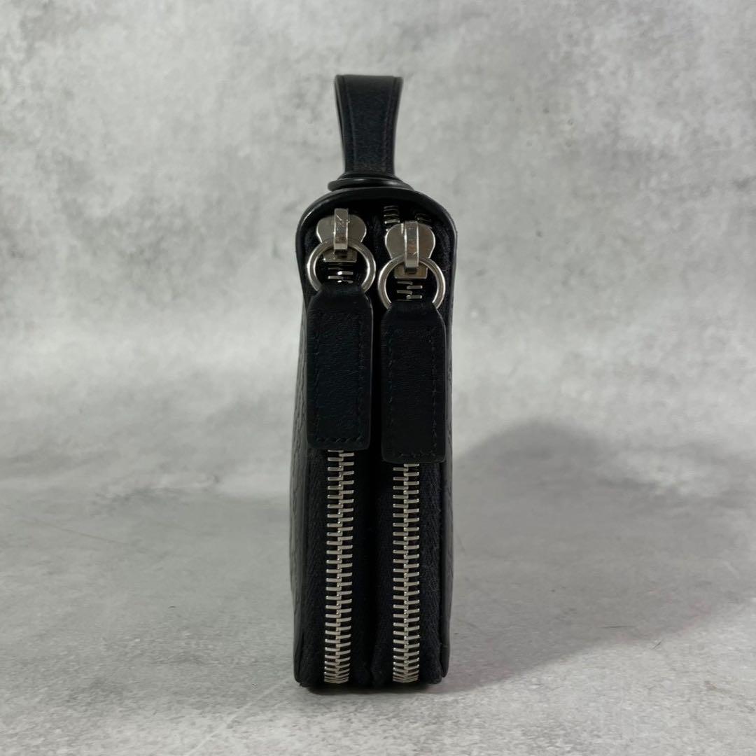 ヌコ✨ GUCCI オーガナイザー 長財布 2室 レザー 黒 マイクロGG