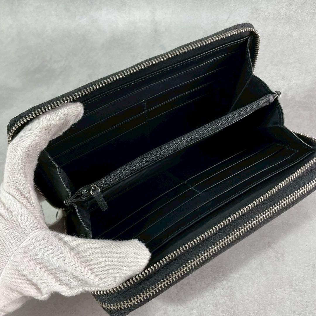 ヌコ✨ GUCCI オーガナイザー 長財布 2室 レザー 黒 マイクロGG