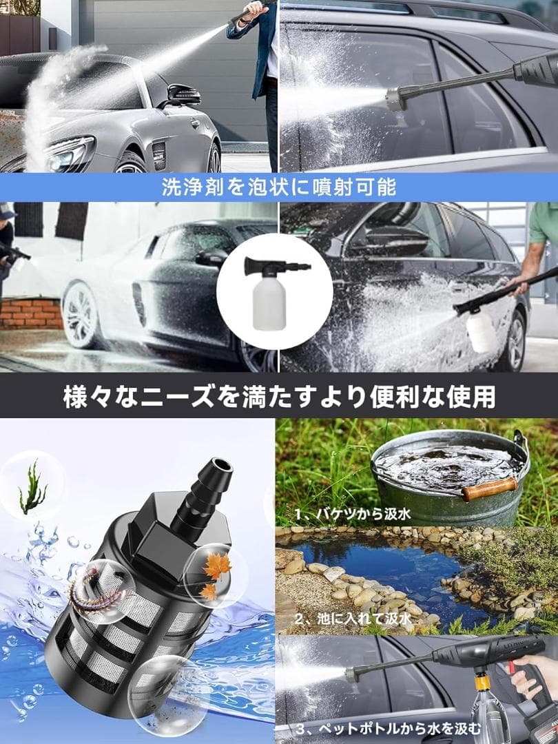 高圧洗浄機 コードレス 充電式 【Talin 洗車店監修 コードレス高圧洗浄機】