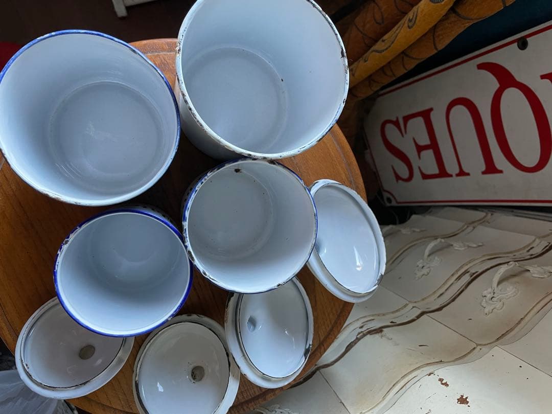 リー様専門　アンティーク　ホーロー　キャニスター　4個　ホワイト　美しい文字　白