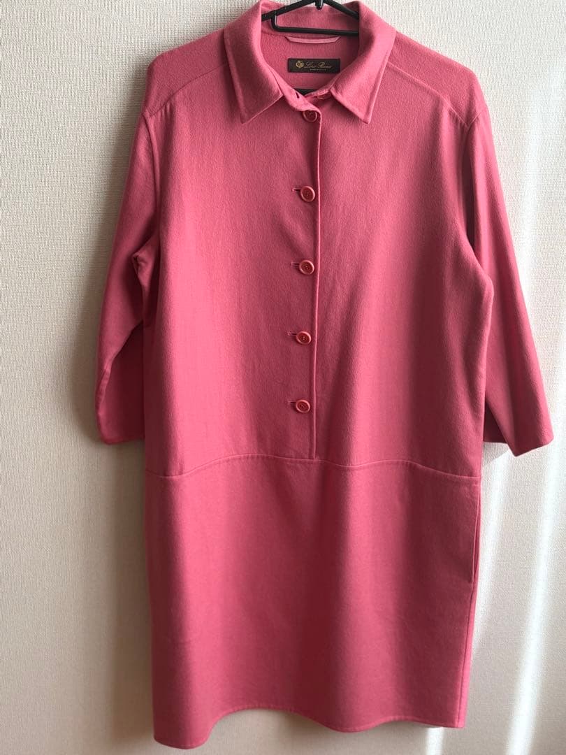 Loropianaロロピアーナピンク 七分袖 ボタン付き ワンピース