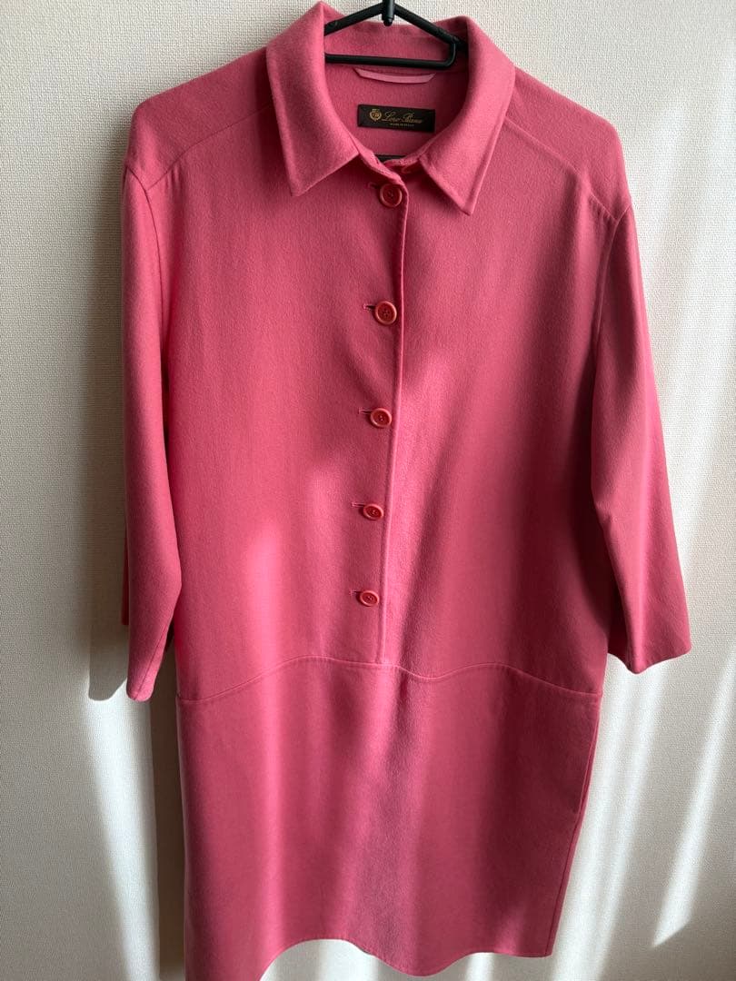 Loropianaロロピアーナピンク 七分袖 ボタン付き ワンピース