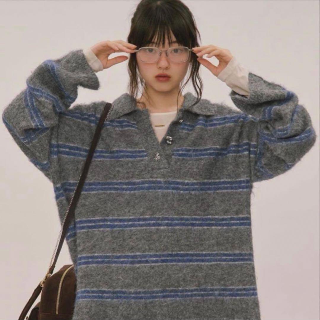 loin nuit ストライプパターンボタンニット ロワンニュイ