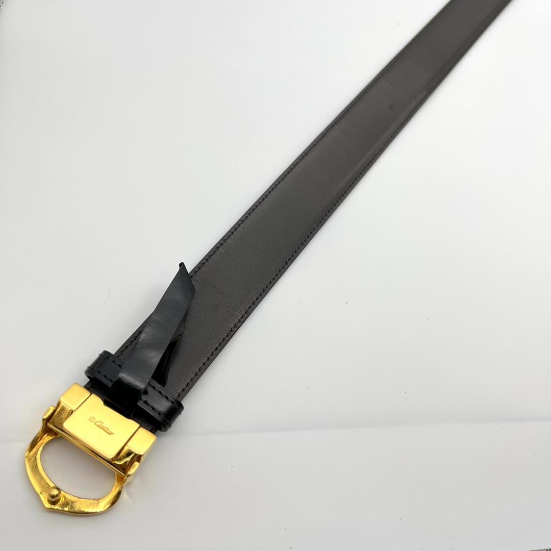 カルティエ ベルト マストライン ブラック ロゴ金具 ゴールド メンズ レザー