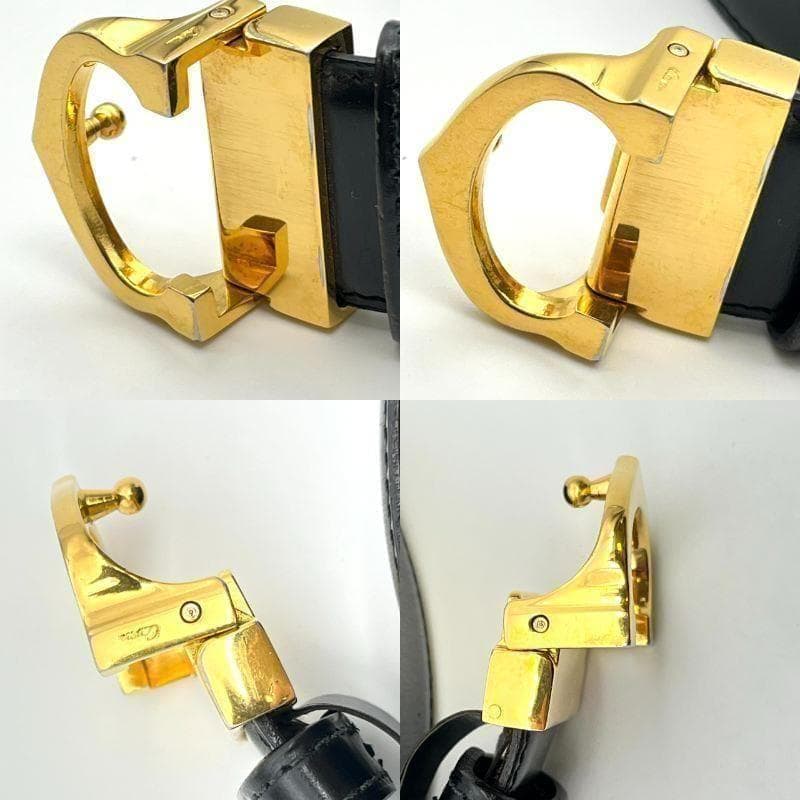 カルティエ ベルト マストライン ブラック ロゴ金具 ゴールド メンズ レザー