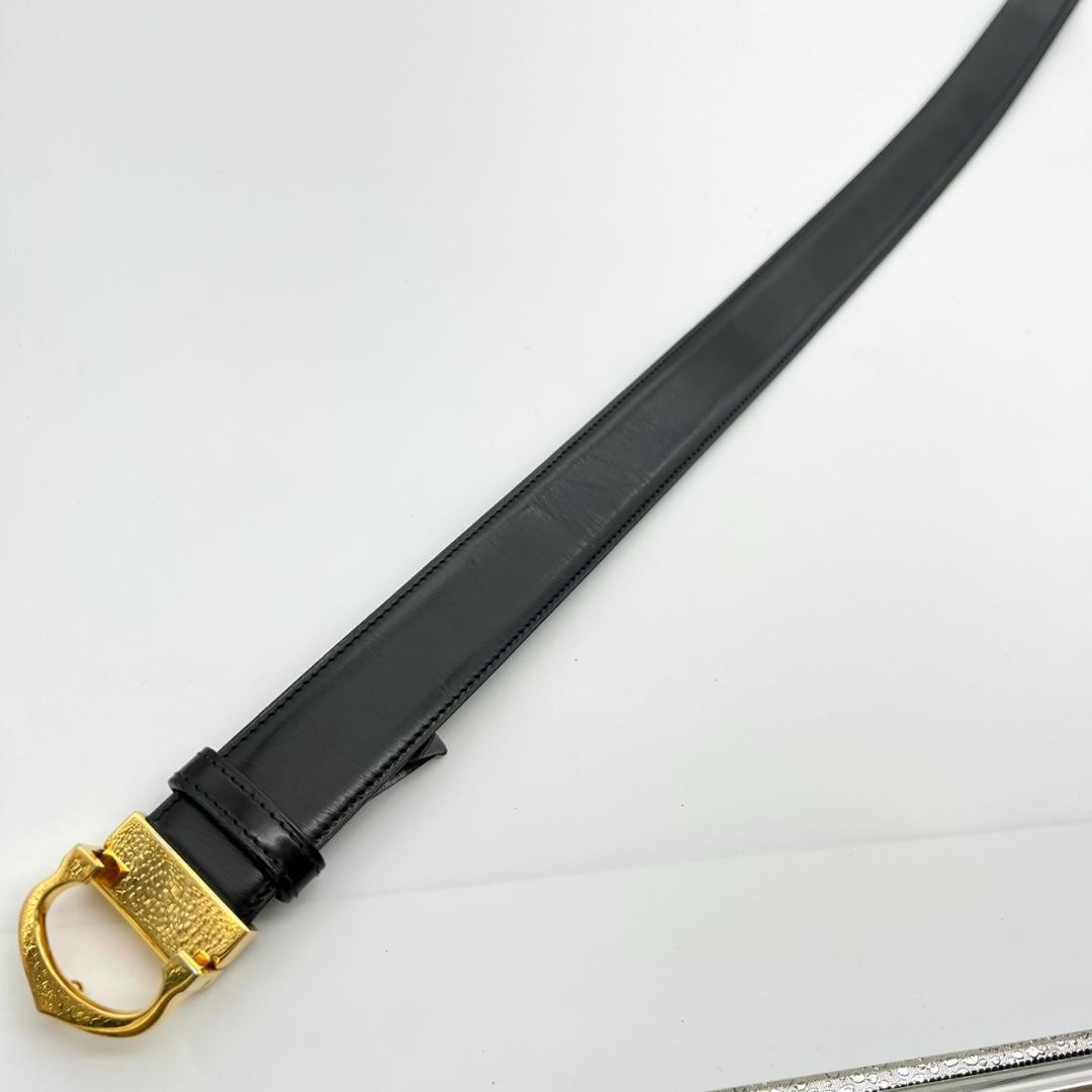 カルティエ ベルト マストライン ブラック ロゴ金具 ゴールド メンズ レザー