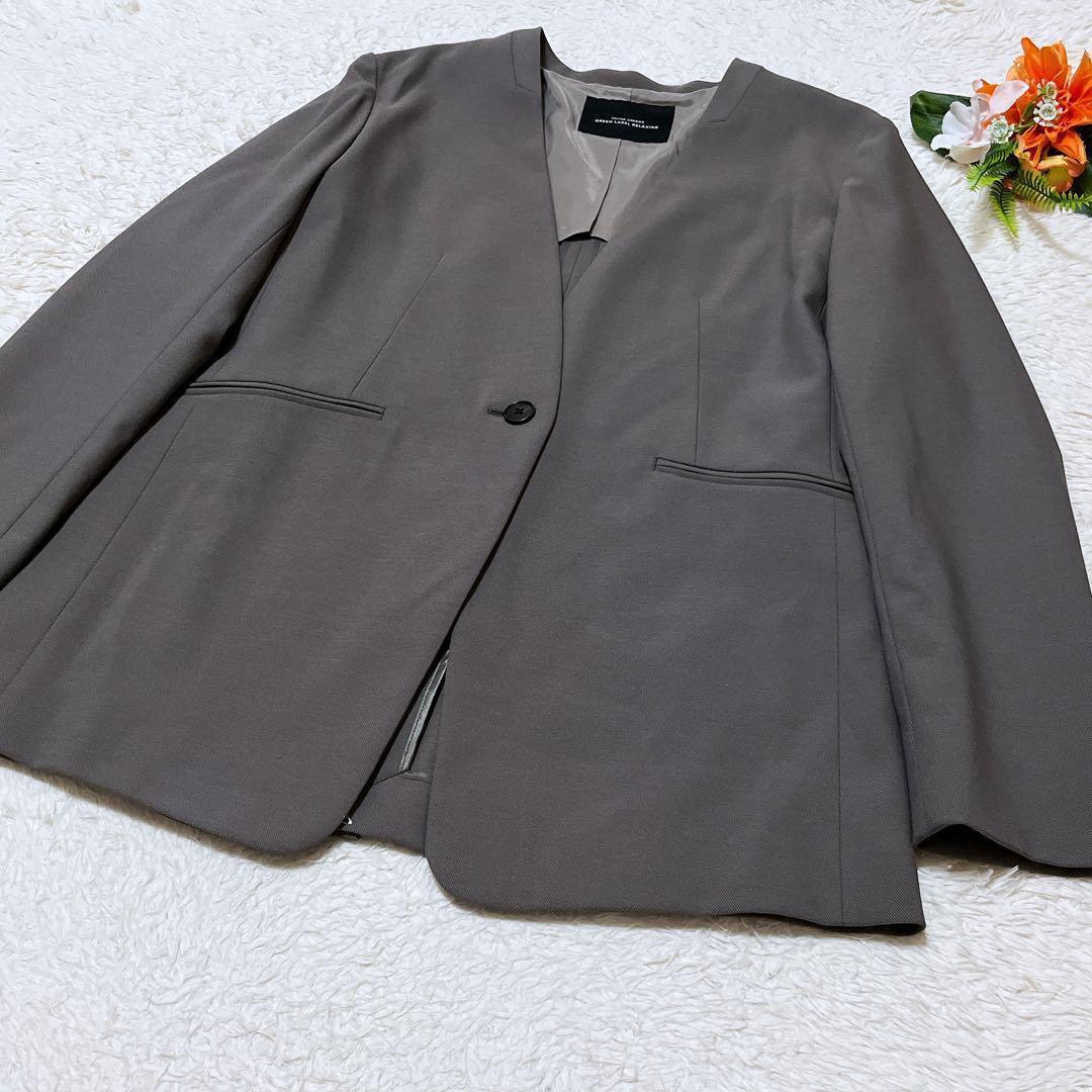 極美品✨グリーンレーベルリラクシング　パンツセットアップ　背抜き　カーキ　40