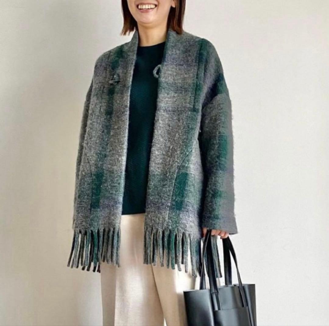 値下げ【美品】plantation ビッグチェックフリンジ　コート