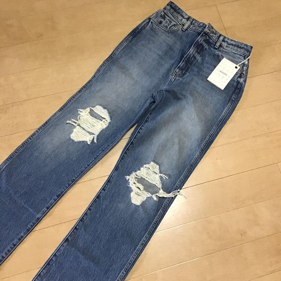 KHAITEブルーダメージデニムパンツ