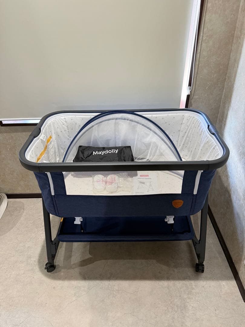 Maydolly 折りたたみ式ベビーベッド ネイビー