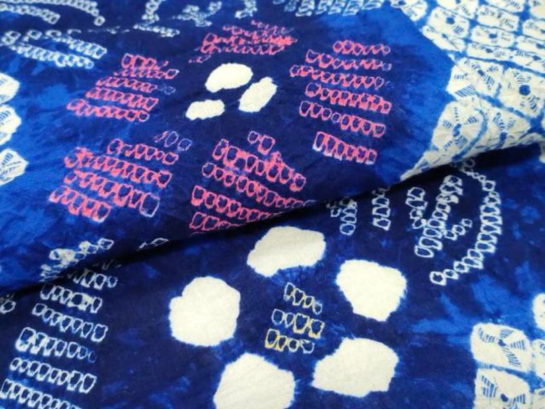 有松絞り　浴衣　青紺　蜘蛛絞り　花文様　ロイヤルブルー　有松鳴海絞り