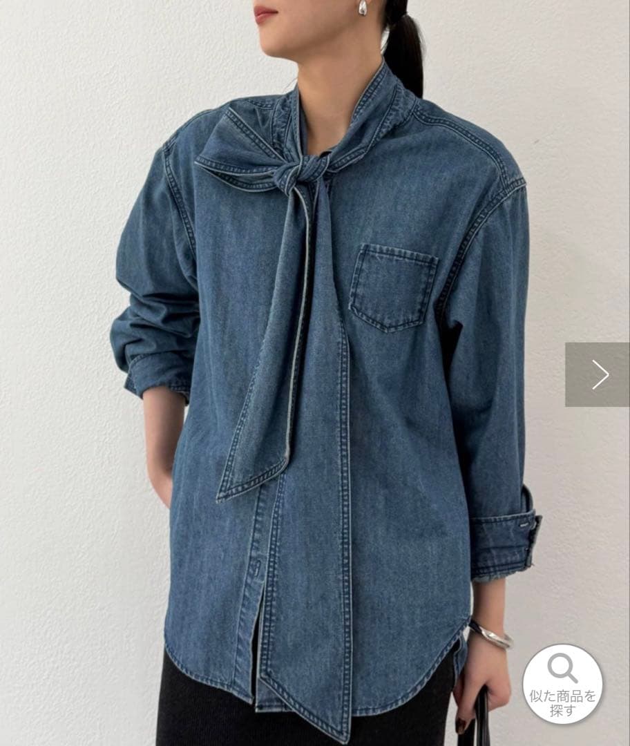LOUNGEDRESS ラウンジドレス デニムボウタイブラウス