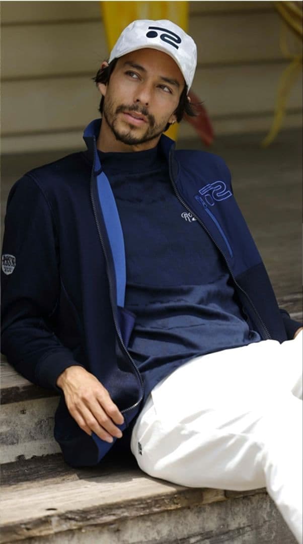 未使用美品☆Rosasen☆ゴルフクォーターゲージブルゾン春秋 L ネイビー