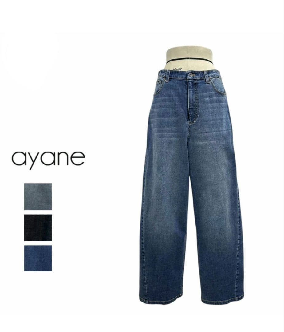 【新品タグ付き】ayane(アヤン)　バレルレッグデニム　34サイズ／ブラック
