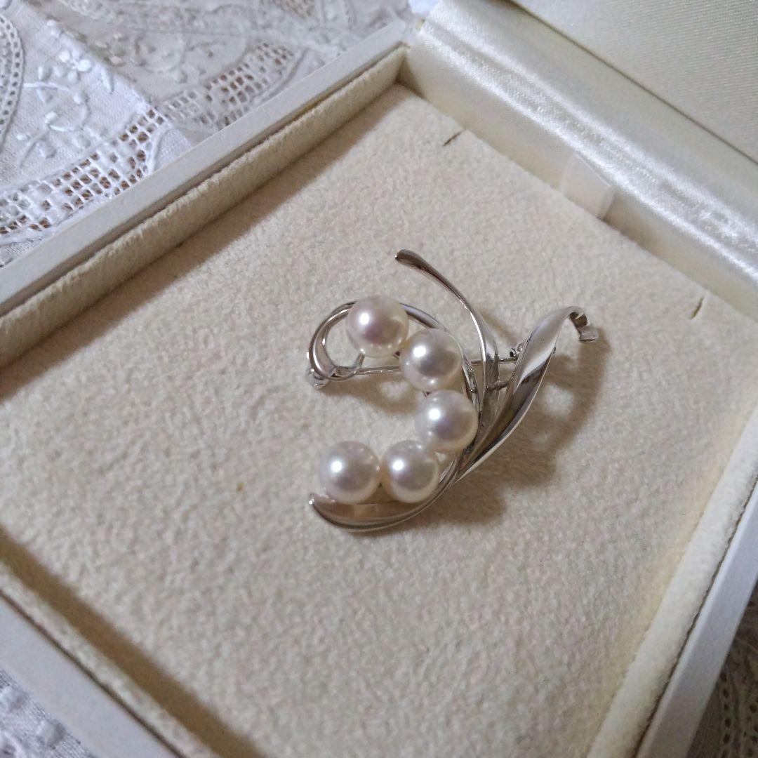 パールブローチ シルバー あこや 真珠 美品