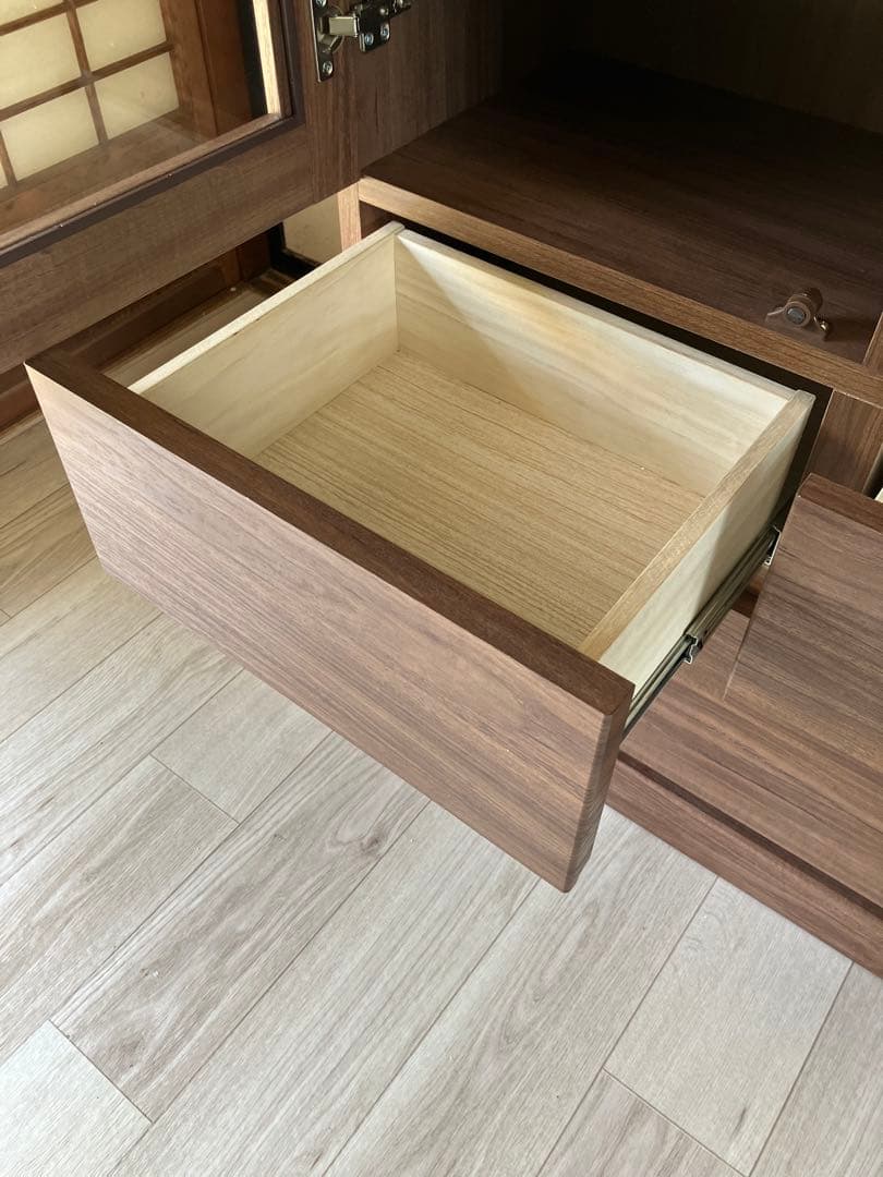 引き取り可 美品 ニトリ NITORI 扉・引出し付き書棚 ガラス扉 ブラウン