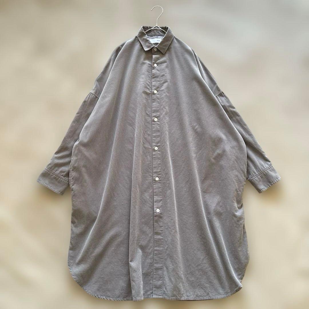 HUIS ハウス 遠州織物 みじんコール ロング シャツ グレー ゆったり