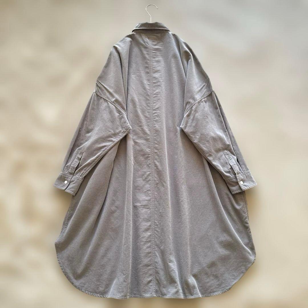 HUIS ハウス 遠州織物 みじんコール ロング シャツ グレー ゆったり