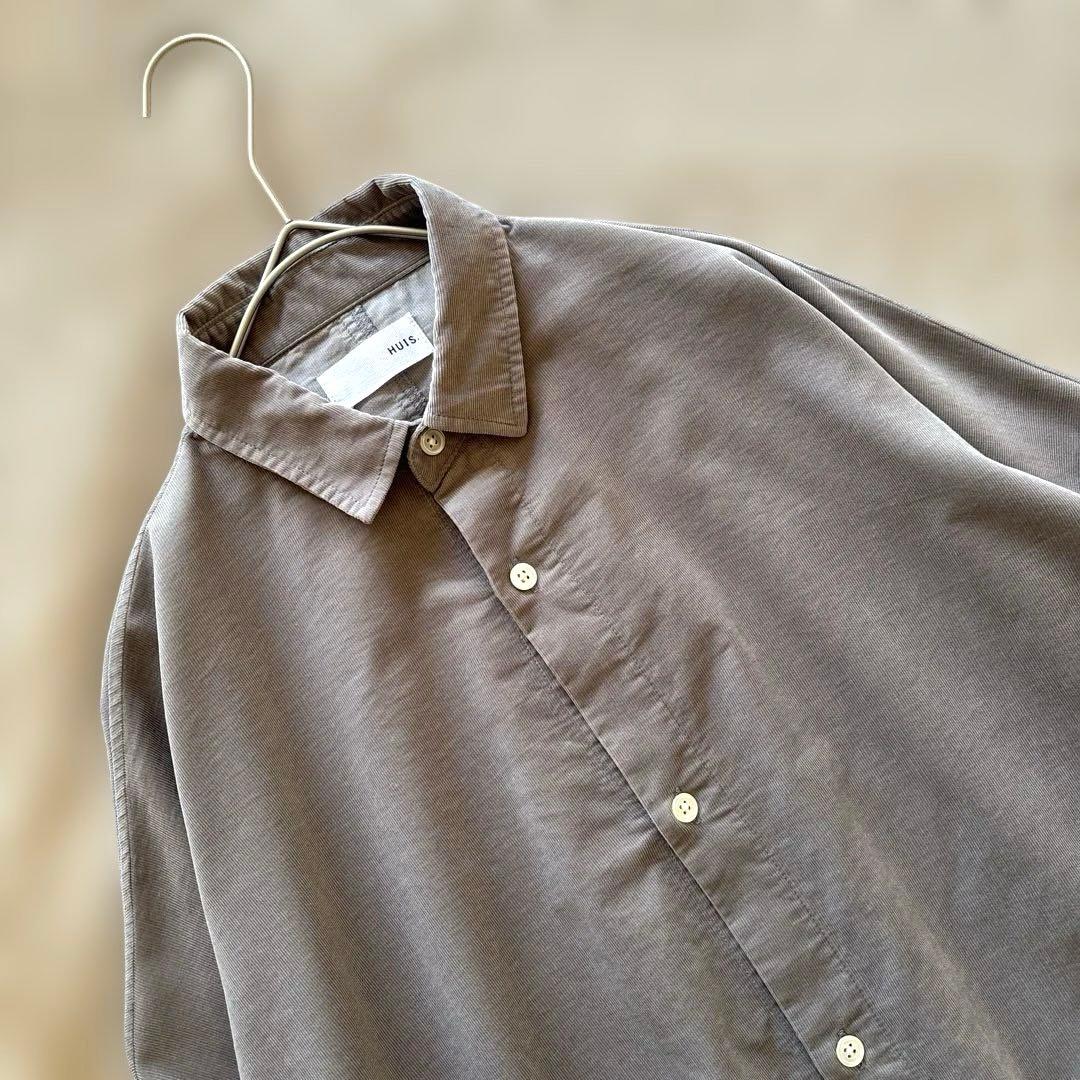 HUIS ハウス 遠州織物 みじんコール ロング シャツ グレー ゆったり