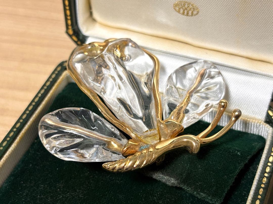 希少 P&M Paris ちょうちょ ヴィンテージ クリア ゴールド ブローチ