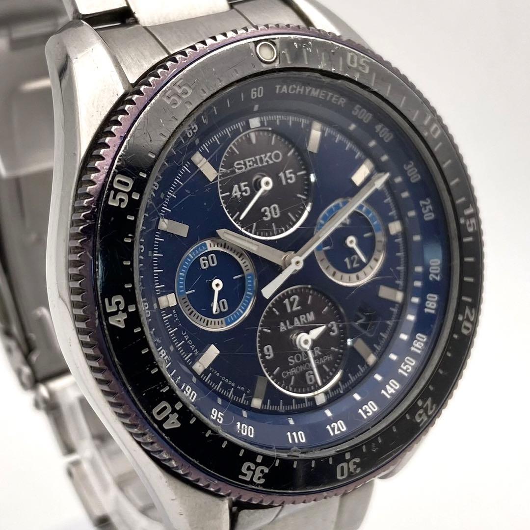 【稼動品】SEIKO クロノグラフ ソーラー 腕時計 V174-0AD0