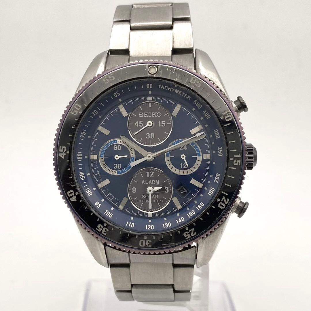 【稼動品】SEIKO クロノグラフ ソーラー 腕時計 V174-0AD0