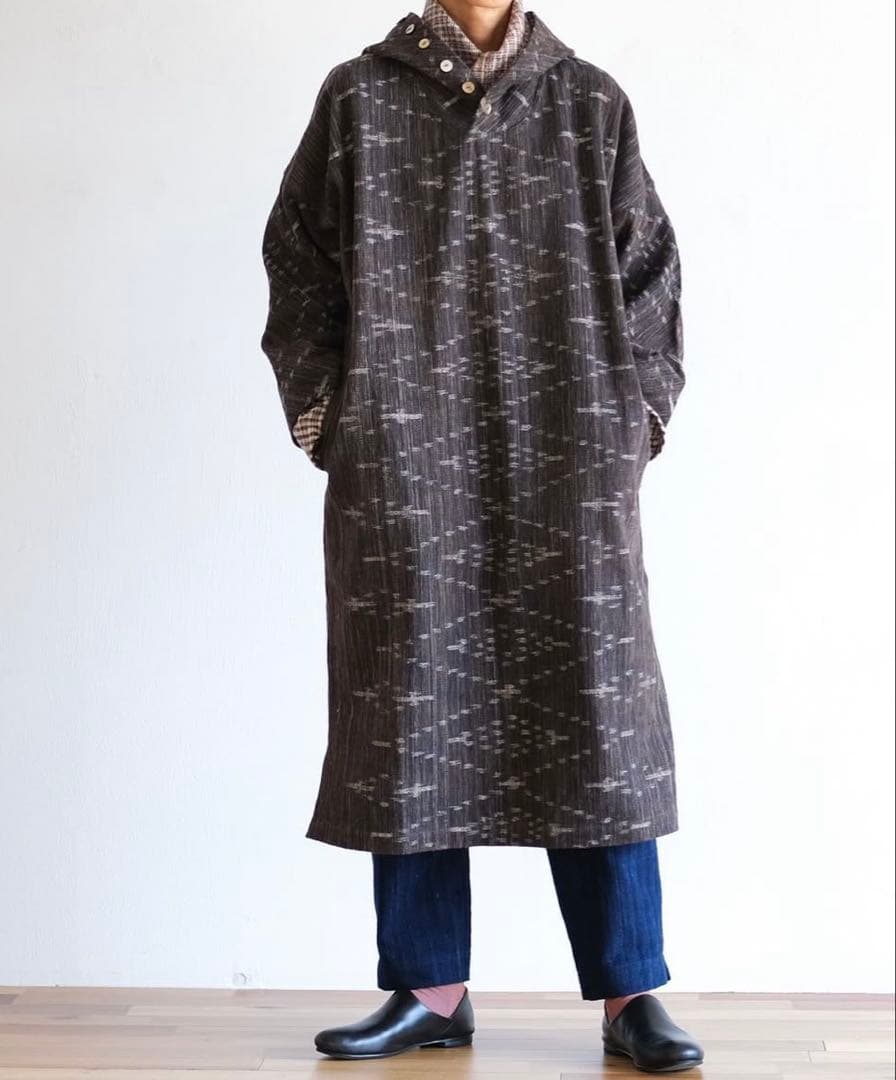 うさとの服  usaato ヘンプコットン 紫絣 フード付コート新品タグ付