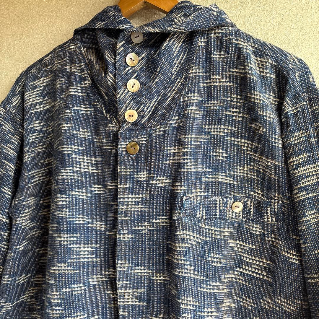 うさとの服  usaato ヘンプコットン 紫絣 フード付コート新品タグ付