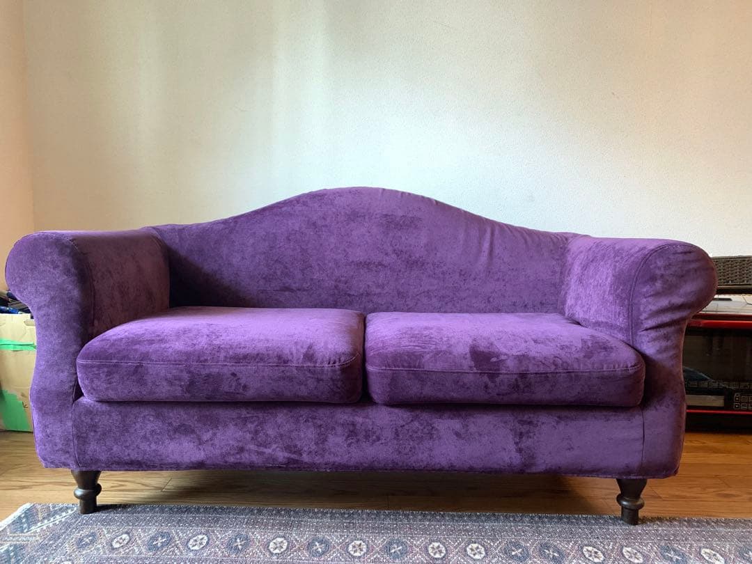 【2人掛け紫色】ファブリックカウチソファ