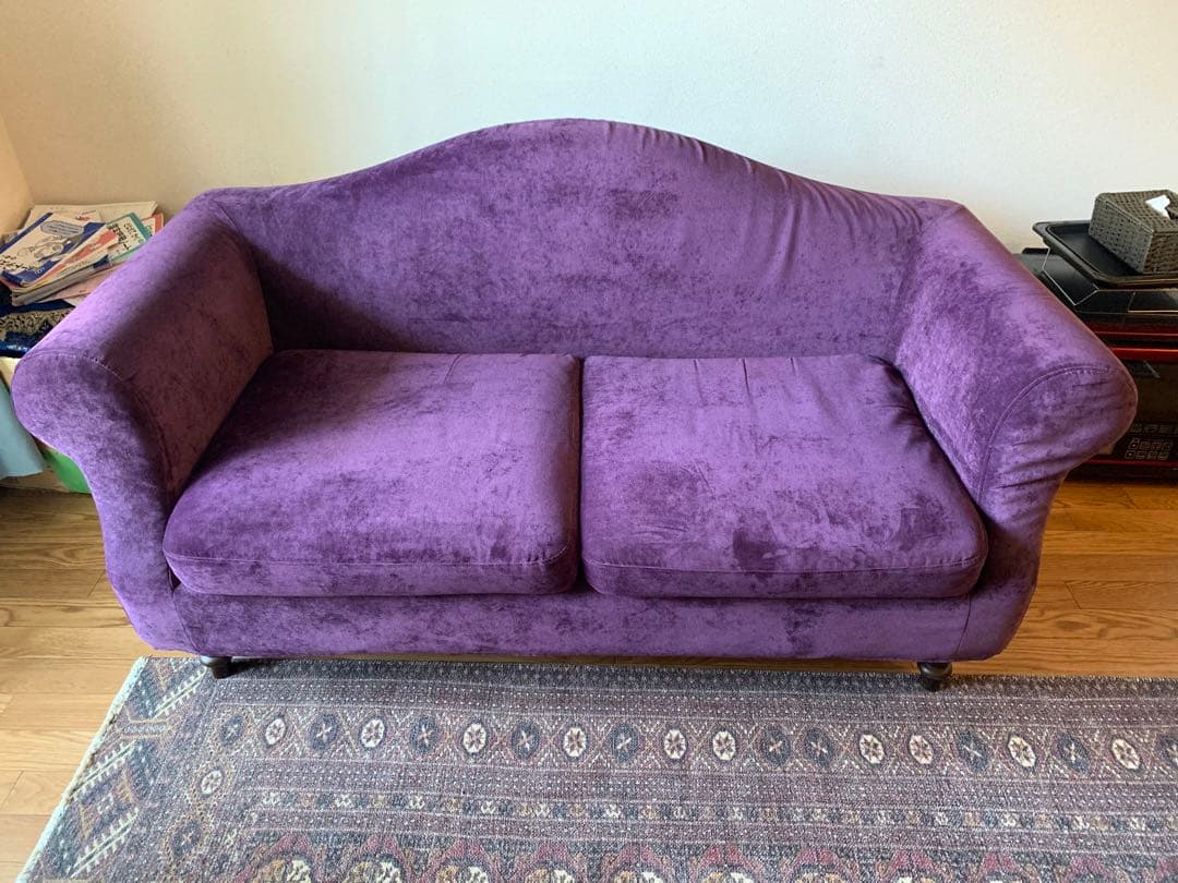 【2人掛け紫色】ファブリックカウチソファ