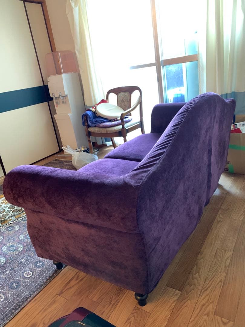 【2人掛け紫色】ファブリックカウチソファ