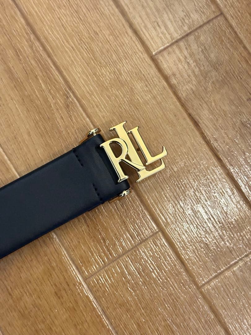 【美品】ローレンラルフローレン レザーベルト ロゴバックル 黒