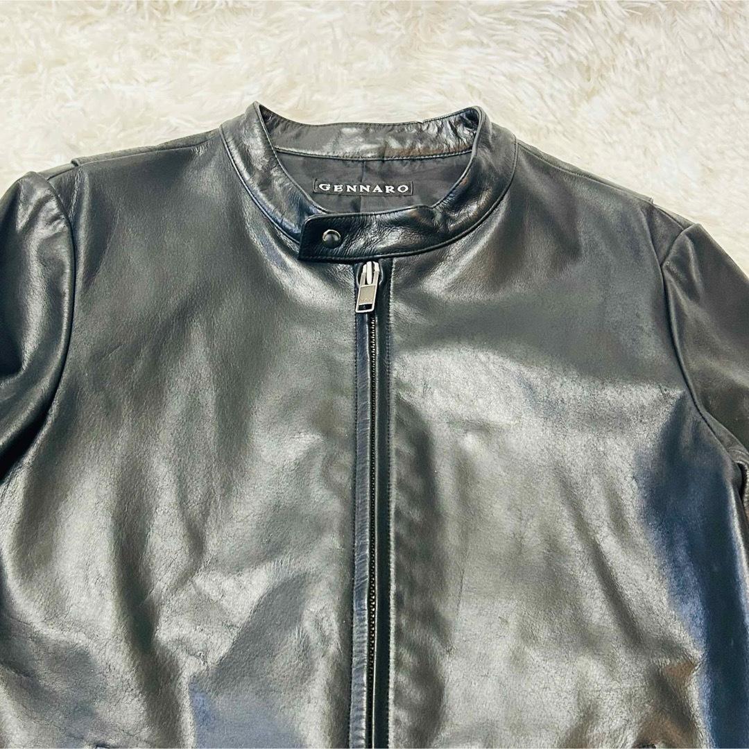 ジェンナロ レザー シングルライダース 牛革 ダブルジップ L ブラック