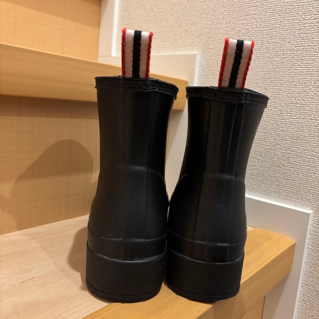 HUNTER ブラック ショートブーツ ストライプ持ち手