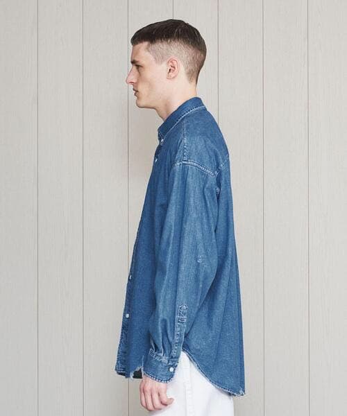 H BEAUTY&YOUTH エイチ　デニムシャツ ダメージ加工　L インディゴ