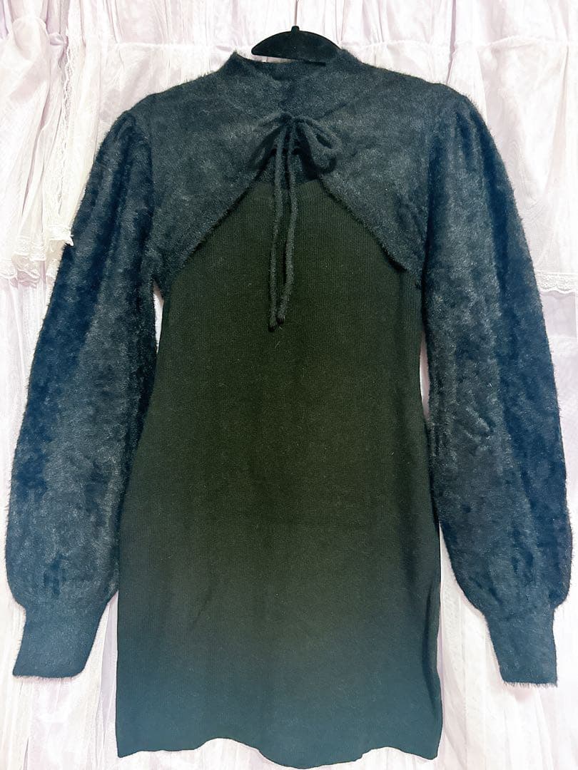 【完売品!!】ミシェルマカロン シャギーニット ワンピース 黒