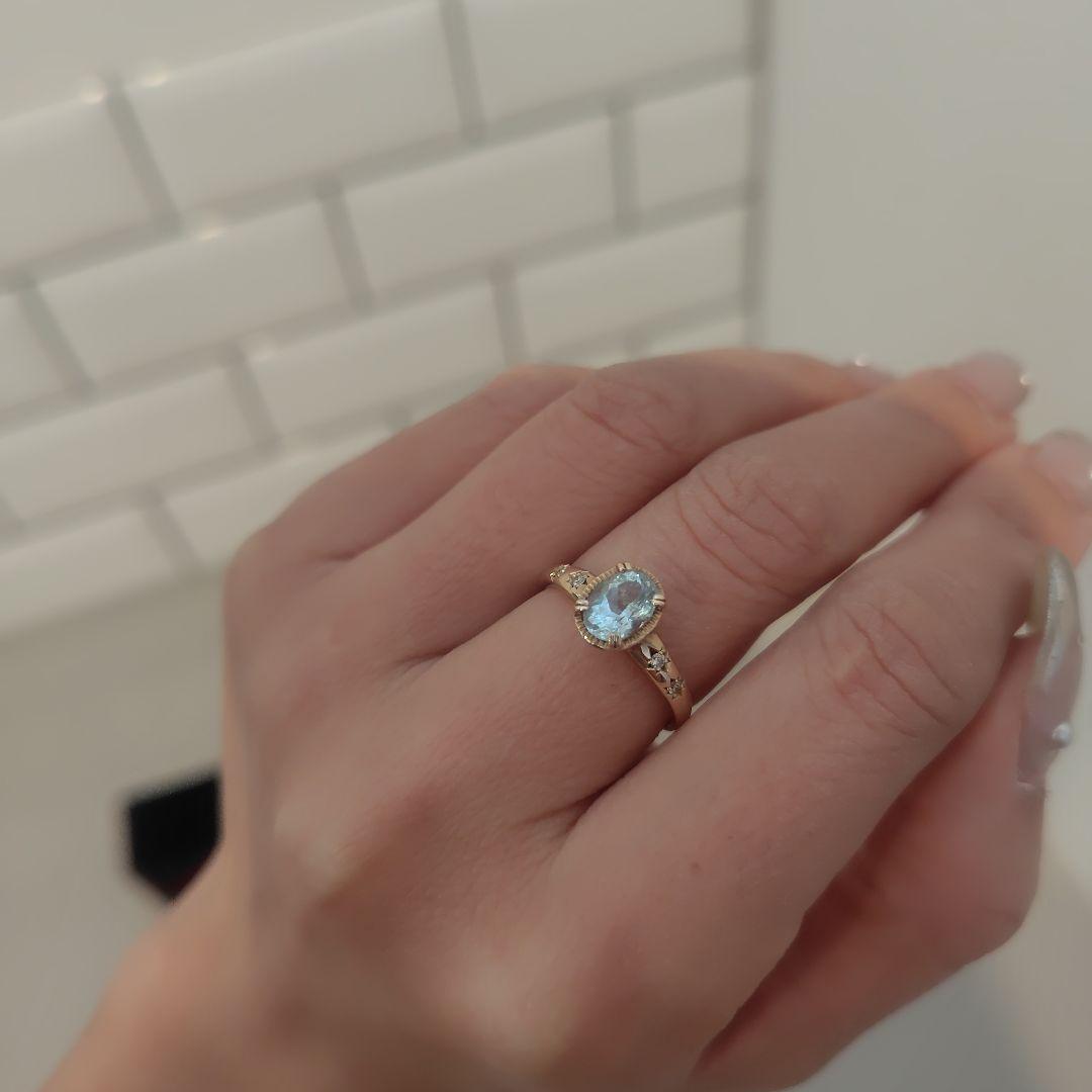 タツオナガハタアクアマリン オーバルカット ゴールドリング10k10号