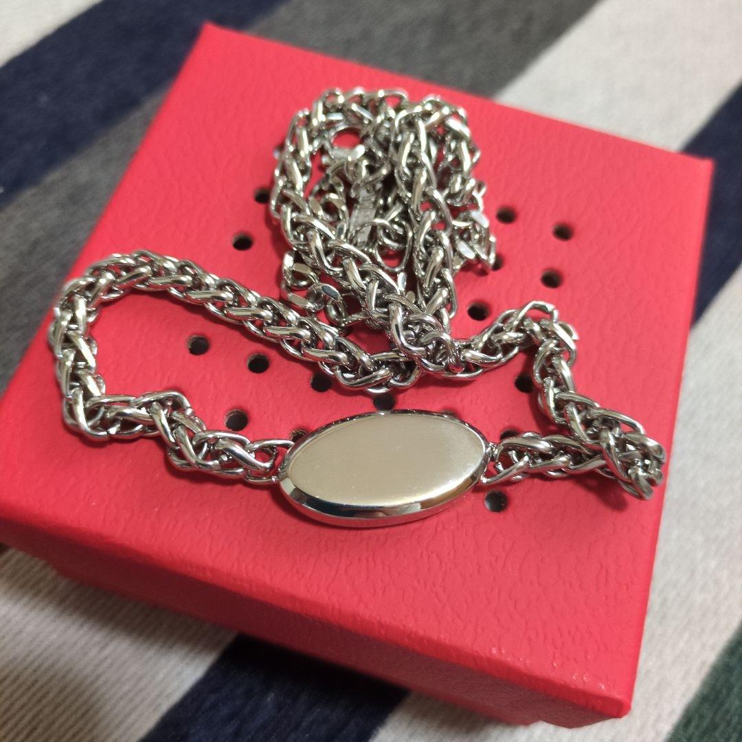 DIESEL シルバー チェーンネックレス ロゴプレート付き