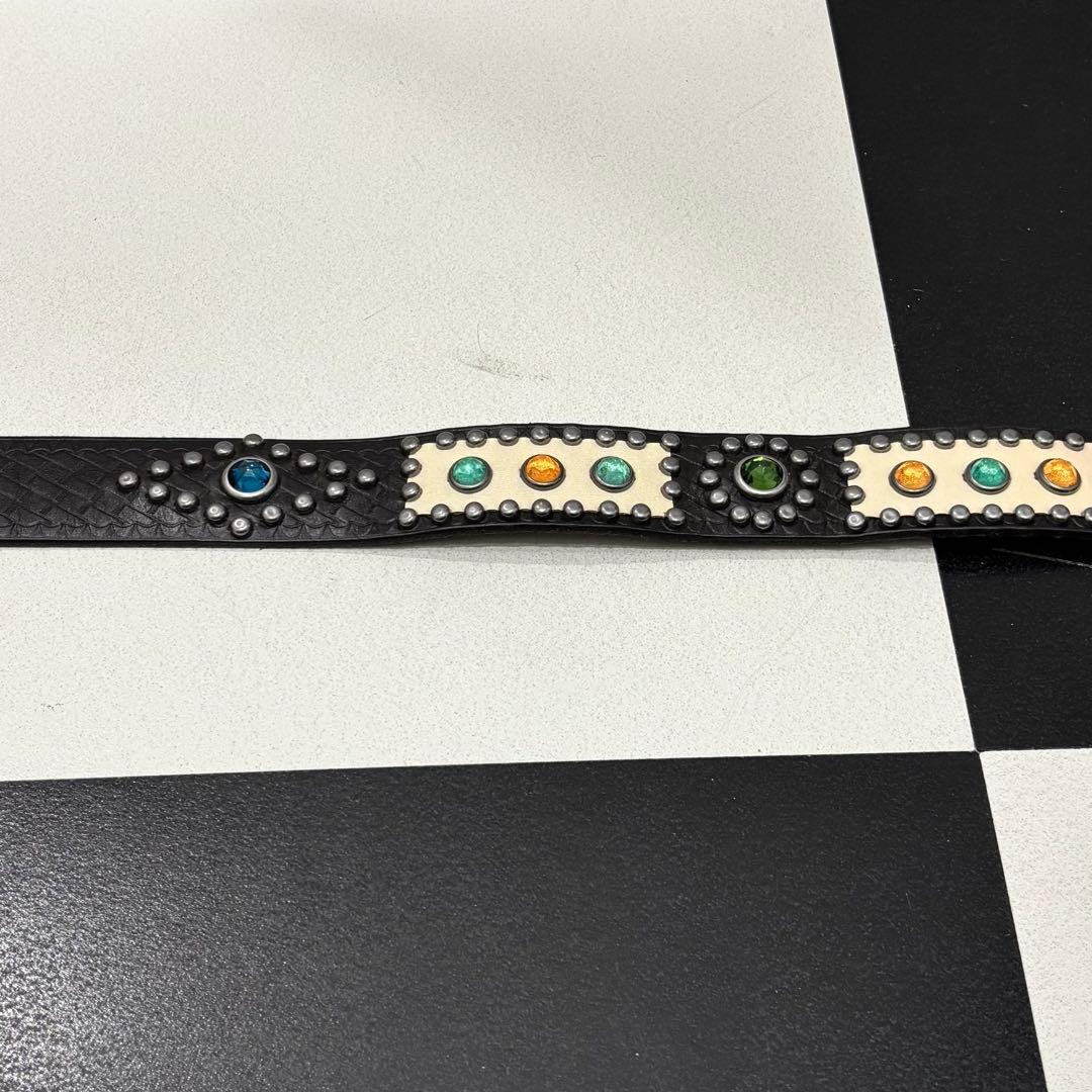 新品未使用 イタリア製 RRL HTC スタッズ ネイティブ レザー ベルト 黒