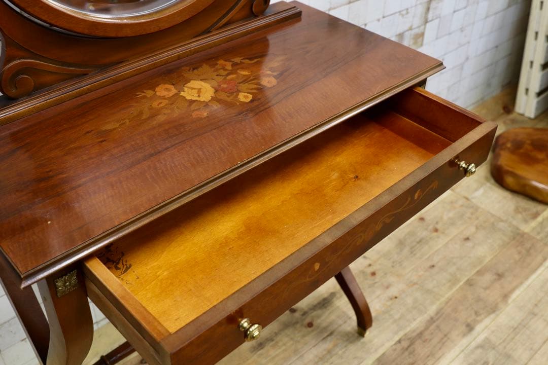 GMIK504○イタリア アンティーク 象嵌細工 ドレッサー 鏡台 デスク