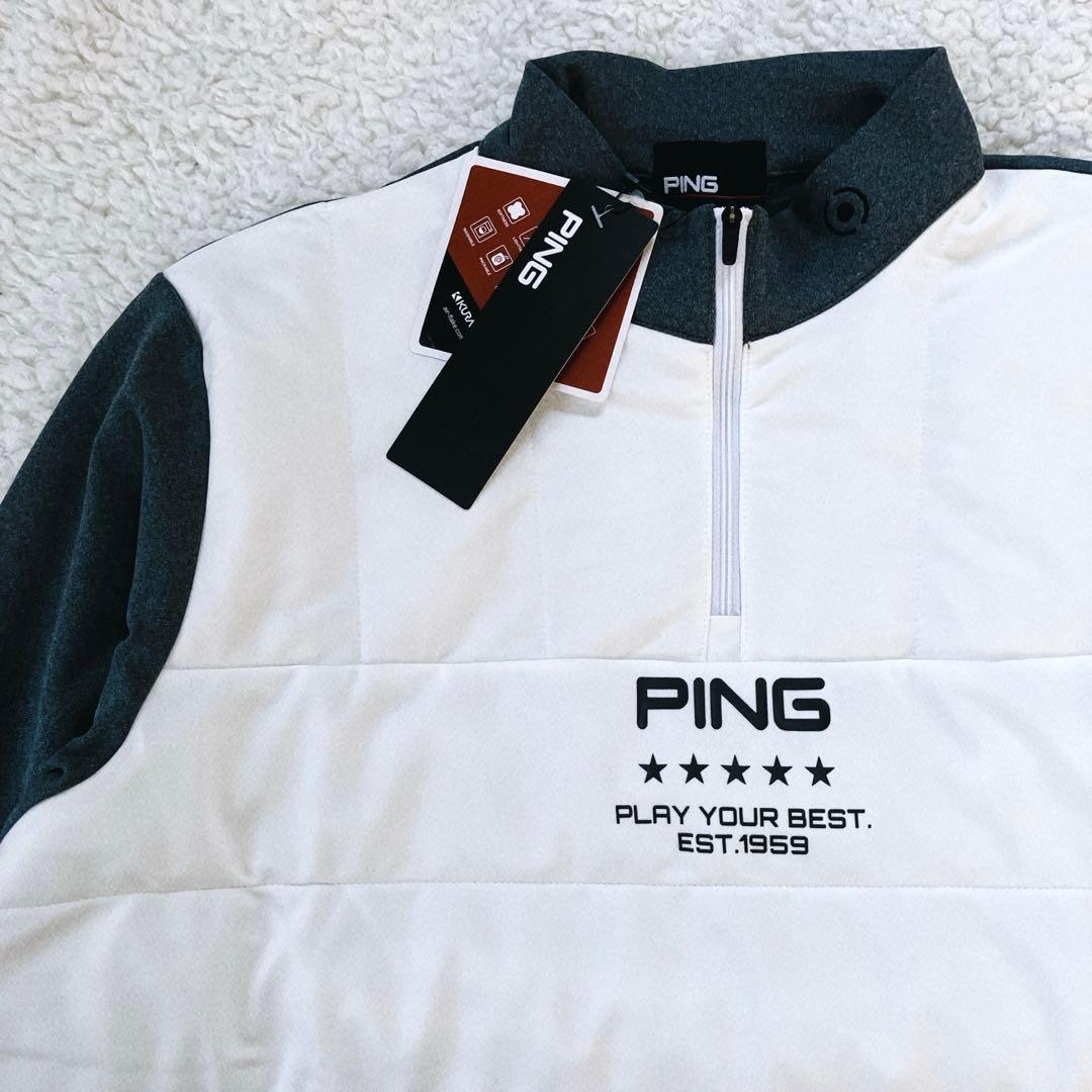 【新品】PING 2024年　キルティング ハーフジップシャツ　ホワイト　L