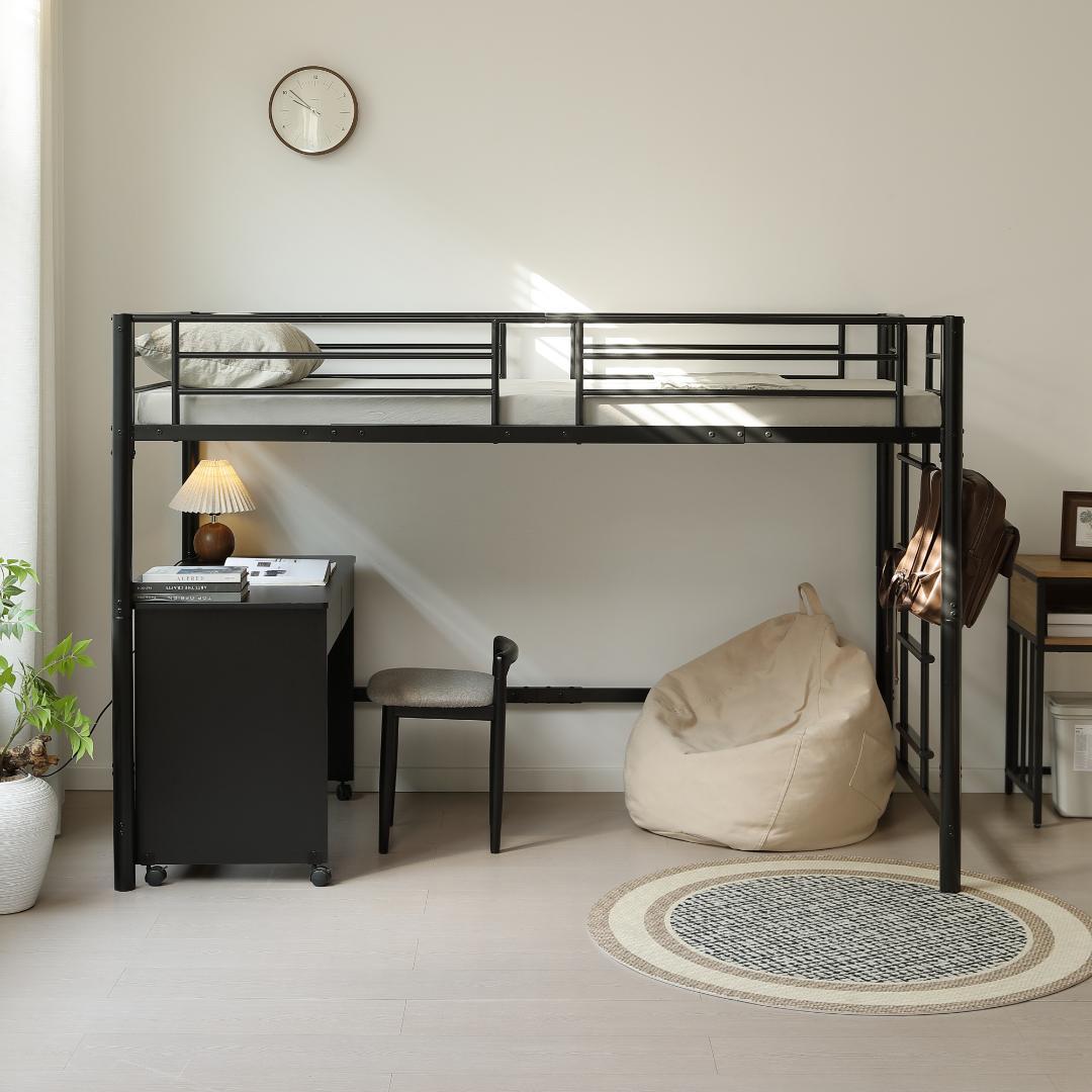 【高さ140cm】システムベッド 　耐荷重150kg　スチール 　BLACK