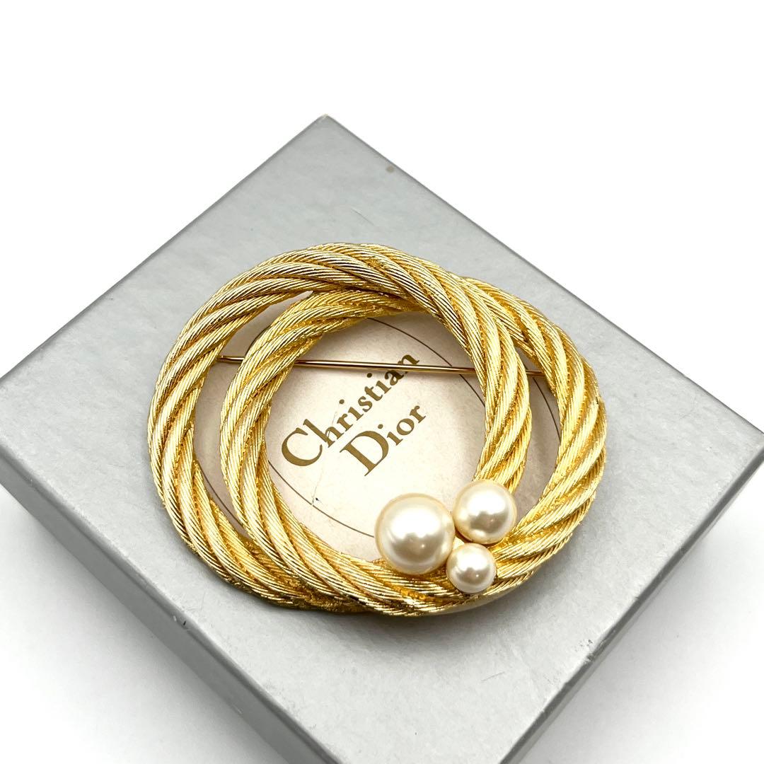 希少✨ ディオール Dior ピン ブローチ パール ゴールド系 箱付
