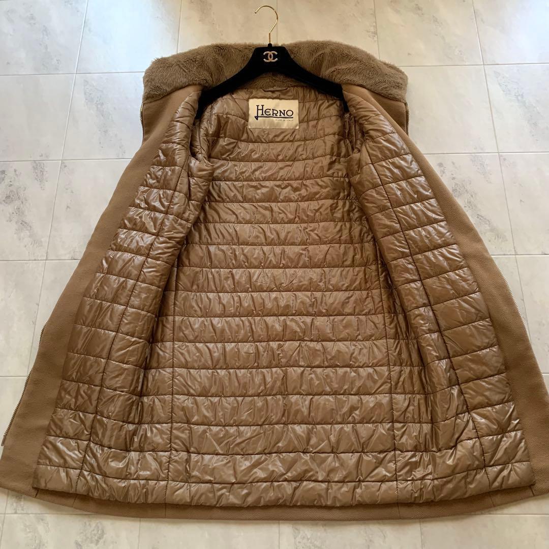 美品♡ヘルノ エコファー インナーダウン 異素材 ウール キャメル 38